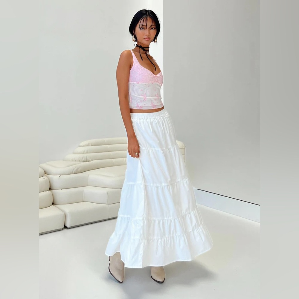 Princess Polly GARDEN PARTY MAXI SKIRT WHITE